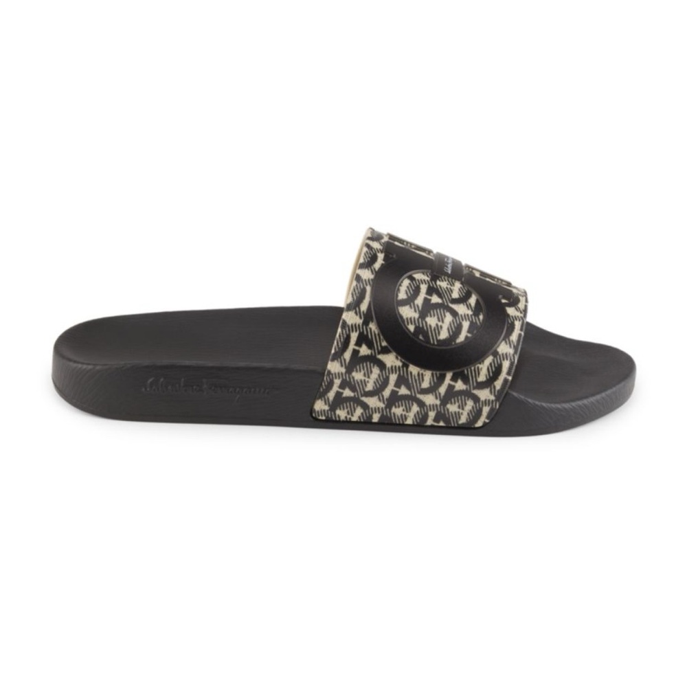 Salvatore Ferragamo Black and Beige Slide Sandals - Picture 7 of 9